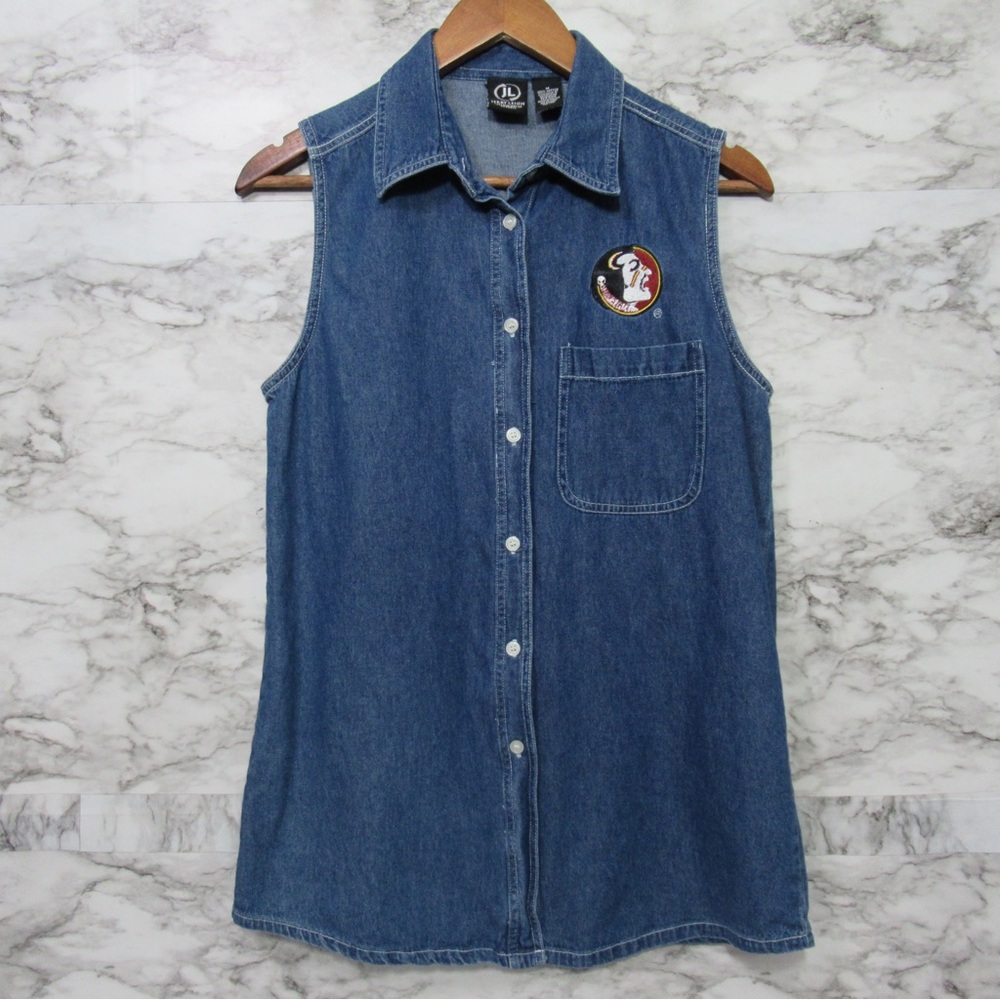 Sleeveless Denim Button-Down Shirt - Blue